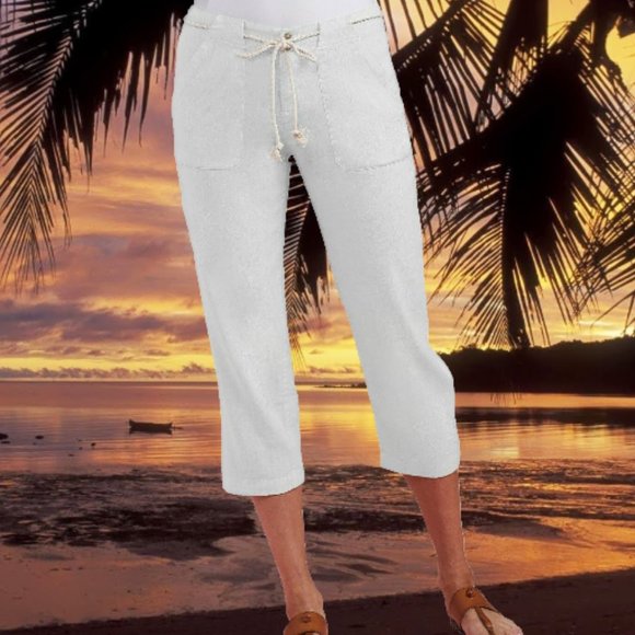 Fresh Produce White Del Mar Linen Capris Pants NWT